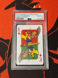 MARIO PIKACHU PLAYING CARDS KING OF DIAMONDS POKEMON CENTER 2016 PSA 10 GEM MT - Image 1