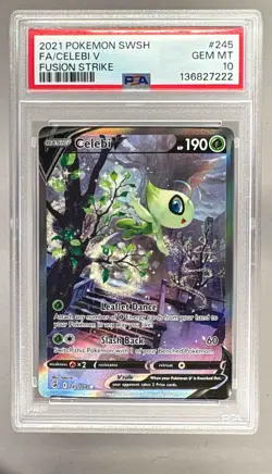 136827222 Celebi V 2021 Pokemon Sword & Shield Fusion Strike #245 PSA 10 - Image 1