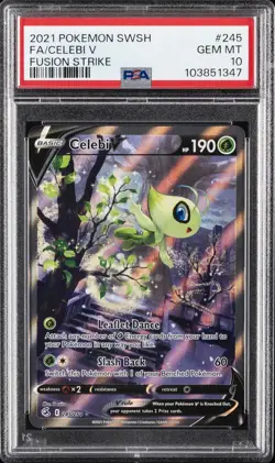 2021 POKEMON SWORD & SHIELD FUSION STRIKE #245 FULL ART/CELEBI V PSA 10 - Image 1