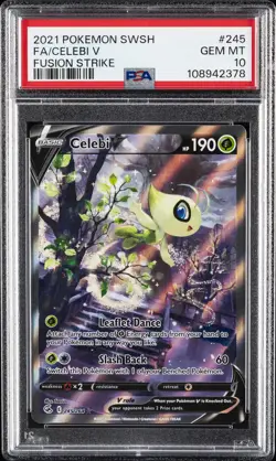 2021 POKEMON SWORD & SHIELD FUSION STRIKE #245 FULL ART/CELEBI V PSA 10 - Image 1