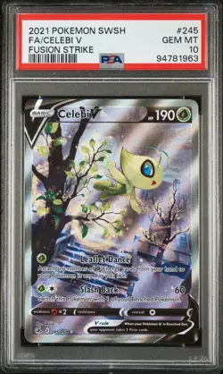 2021 Pokemon Sword & Shield Fusion Strike Celebi V Foil FA Full Art PSA 10 #245 - Image 1