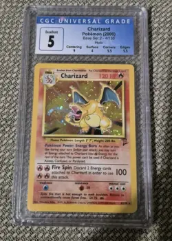 Pokemon TCG 2000 Base Set 2 Charizard 4/130 Rare Holo CGC Excellent 5 - Image 1