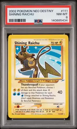 PSA 8 SHINING RAICHU 111/105 | Neo Destiny WOTC Holo Graded Pokemon Card - Image 1