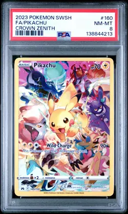 2023 POKEMON SWORD & SHIELD CROWN ZENITH #160 FULL ART/PIKACHU PSA 8 - Image 1