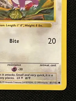 Pokemon Rattata 061/102 (1st Edition) (Shadowless) Never Played *Near Mint*￼ - Image 5