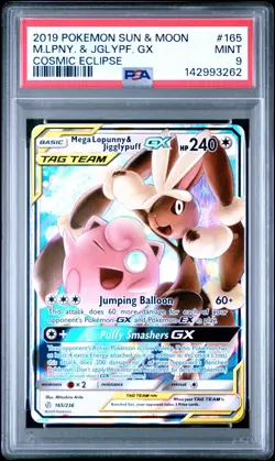 PSA 9 MEGA LOPUNNY & JIGGLYPUFF GX 165/236 COSMIC ECLIPSE POKEMON 😍 - Image 1