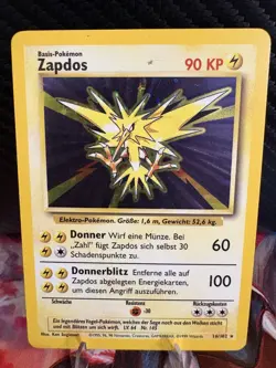Zapdos 16/102 Base Set Holo German WOTC Vintage Pokemon Card MP - Image 1