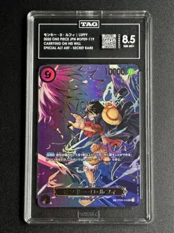 One Piece Luffy SR Op09-119 SP Alt Art Op13 Carrying On His Will JP TAG 8.5 Mint - Image 2