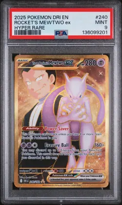 TEAM ROCKET'S MEWTWO EX HYPER RARE GOLD #240 2025 POKEMON DESTINED RIVALS PSA 9 - Image 1