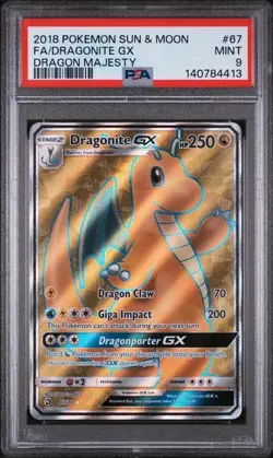2018 POKEMON SUN & MOON DRAGON MAJESTY #67 FULL ART/DRAGONITE GX PSA 9 - Image 1
