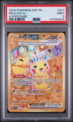 2024 Pokemon Ssp En-Surging Sparks #247 Pikachu Ex Hyper Rare PSA 9 - Image 1