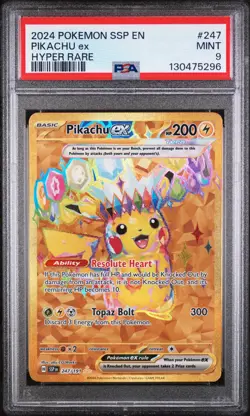 2024 POKEMON SSP EN-SURGING SPARKS HYPER RARE #247 PIKACHU EX PSA 9 - Image 1