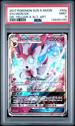 2017 POKEMON SUN & MOON GUARDIANS RISING YELLOW A ALTERNATE ART SYLVEON GX PSA 9 - Image 1