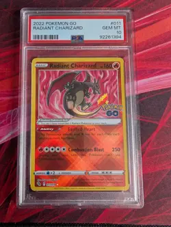 PSA 10 GEM MINT Radiant Charizard #011 Pokemon Go Card 2022 - Image 1