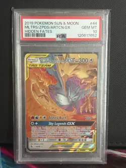 2019 Pokemon Sun & Moon Hidden Fates Moltres Zapdos Articuno GX 44/68 PSA 10 - Image 1