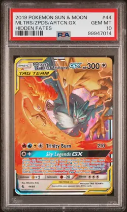 MOLTRES & ZAPDOS & ARTICUNO GX 44/68 PSA 10 HIDDEN FATES POKEMON CARD ENGLISH - Image 1
