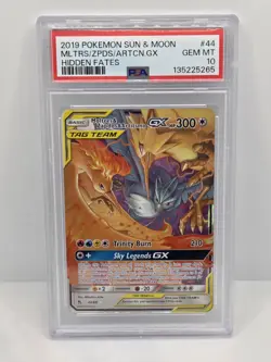 2019 Pokemon Hidden Fates Moltres/Zapdos/Articuno GX 44/68 Tag Team PSA 10 - Image 1