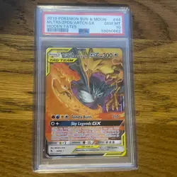 PSA 10 Moltres & Zapdos & Articuno GX Tag Team 44/68 Pokemon Card Hidden Fates - Image 1