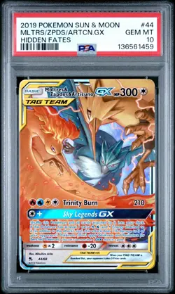 2019 Pokemon Hidden Fates Moltres Zapdos Articuno GX 44/68 PSA 10 - Image 1