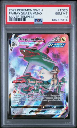 2022 POKEMON SWORD & SHIELD SILVER TEMPEST #TG20 FULL ART/RAYQUAZA VMAX PSA 10 - Image 1