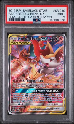 2019 POKEMON SM BLACK STAR PROMO #SM230 FA/CHRZRD. & BRXN. GX PSA 9 - Image 1