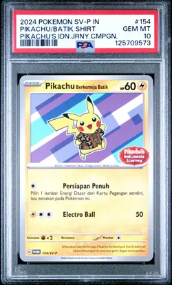 2024 POKEMON INDONESIAN SV-P PROMO #154 PIKACHU IN BATIK SHIRT PSA 10 - Image 1