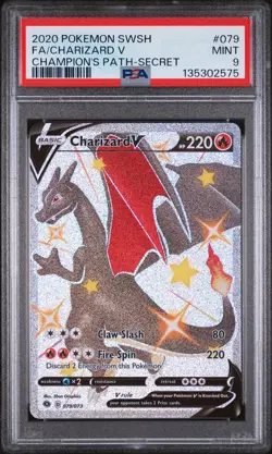 2020 POKEMON SWORD & SHIELD CHAMPION'S PATH #079 FA/CHARIZARD V PSA 9 - Image 1