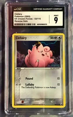 Clefairy CGC 9 53/115 Ex Unseen Forces REVERSE HOLO FOIL Pokemon Card Chumlee - Image 1