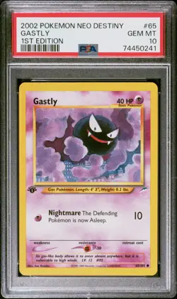 2002 POKEMON NEO DESTINY 65 GASTLY 1ST EDITION PSA 10 GEM MINT - Image 1