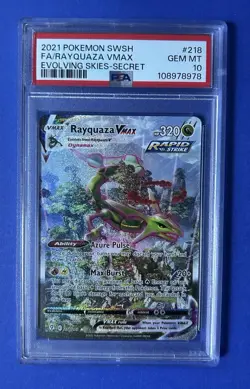 2021 Pokemon Swsh FA/Rayquaza VMax Evolving Skies Secret #218 PSA 10 GEM MT - Image 1