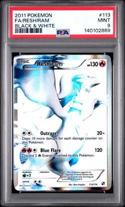 2011 POKEMON BLACK & WHITE #113 FA/RESHIRAM PSA 9 - Image 1