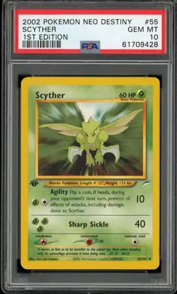 PSA 10 Scyther 1st Edition Neo Destiny 55/105 Pokemon Card - Image 1