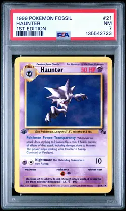 1999 POKEMON FOSSIL 1ST ED #21 HAUNTER PSA 7 - Image 1