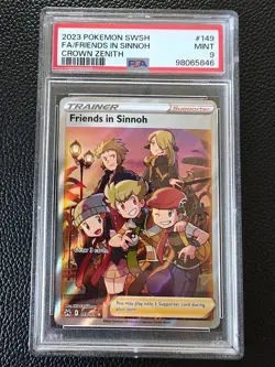 2023 POKEMON SWORD & SHIELD CROWN ZENITH #149 FULL ART/FRIENDS IN SINNOH PSA 9 - Image 1