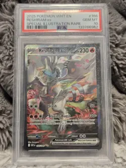 2025 Pokemon White Flare EN Reshiram ex 166/086 Special Illustration Rare PSA 10 - Image 1