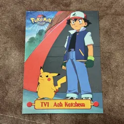 1999 Topps Pokemon Series 1 #TV1 Ash Ketchum (TV Animation Edition) Blue Logo LP - Image 1