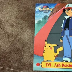 1999 Topps Pokemon Series 1 #TV1 Ash Ketchum (TV Animation Edition) Blue Logo LP - Image 2