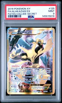 2016 POKEMON XY FATES COLLIDE SECRET #125 FULL ART/ALAKAZAM EX PSA 9 - Image 1