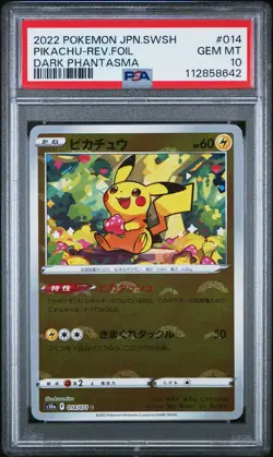 2022 POKEMON JPN SWORD & SHIELD DARK PHANTASMA #014 PIKACHU-REVERSE FOIL PSA 10 - Image 1