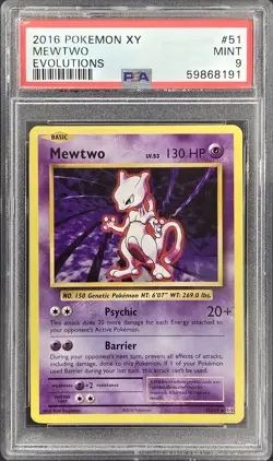 2016 POKEMON XY EVOLUTIONS #51 MEWTWO PSA 9 - Image 1