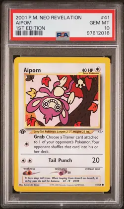 2001 POKEMON NEO REVELATION 1ST ED #41 AIPOM PSA 10 - Image 1