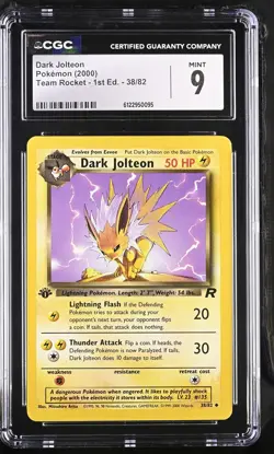 CGC 9 MINT Dark Jolteon 2000 Team Rocket 1st Edition 38/82 Pokemon Card - Image 1