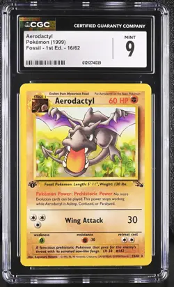 CGC 9 MINT Aerodactyl 1999 Fossil 1st Edition 16/62 Pokemon Card - Image 1