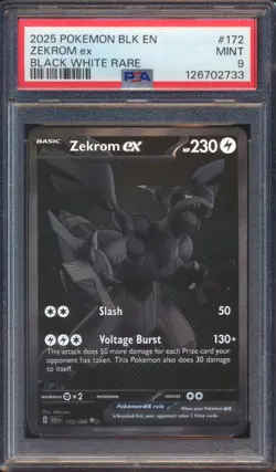 2025 POKEMON BLACK BOLT ZEKROM EX #172 BLACK WHITE RARE PSA 9! - Image 1