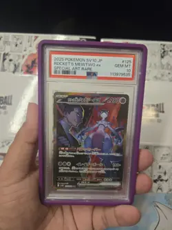 Pokemon Team Rocket's Mewtwo ex Special Art Rare SV10 125/098 PSA 10 2025 - Image 1
