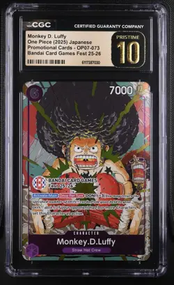One Piece Monkey D. Luffy Promo OP07-073 Bandai Card Games Fest CGC PRISTINE 10 - Image 1