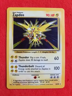 Zapdos 16/102 Pokemon TCG Base Set (1999) HOLO Rare NM - Image 1