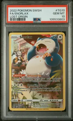 Pokemon TCG Snorlax TG10 SWSH LOST ORIGIN TRAINER GALLERY PSA 10 GEM MINT - Image 1