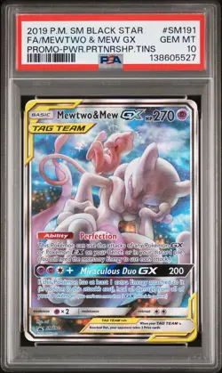 2019 POKEMON SM BLACK STAR PROMO #SM191 FULL ART/MEWTWO & MEW GX PSA 10 - Image 1