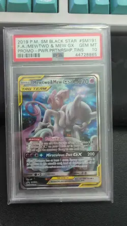2019 POKEMON SM BLACK STAR PROMO #SM191 FULL ART/MEWTWO & MEW GX PSA 10 - Image 1